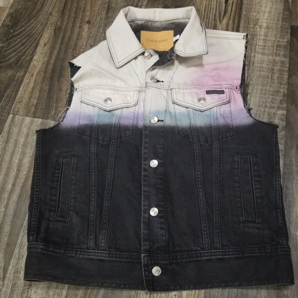 Calvin Klein CK Jeans Denim Black Vest Medium Gradient Pink Blue